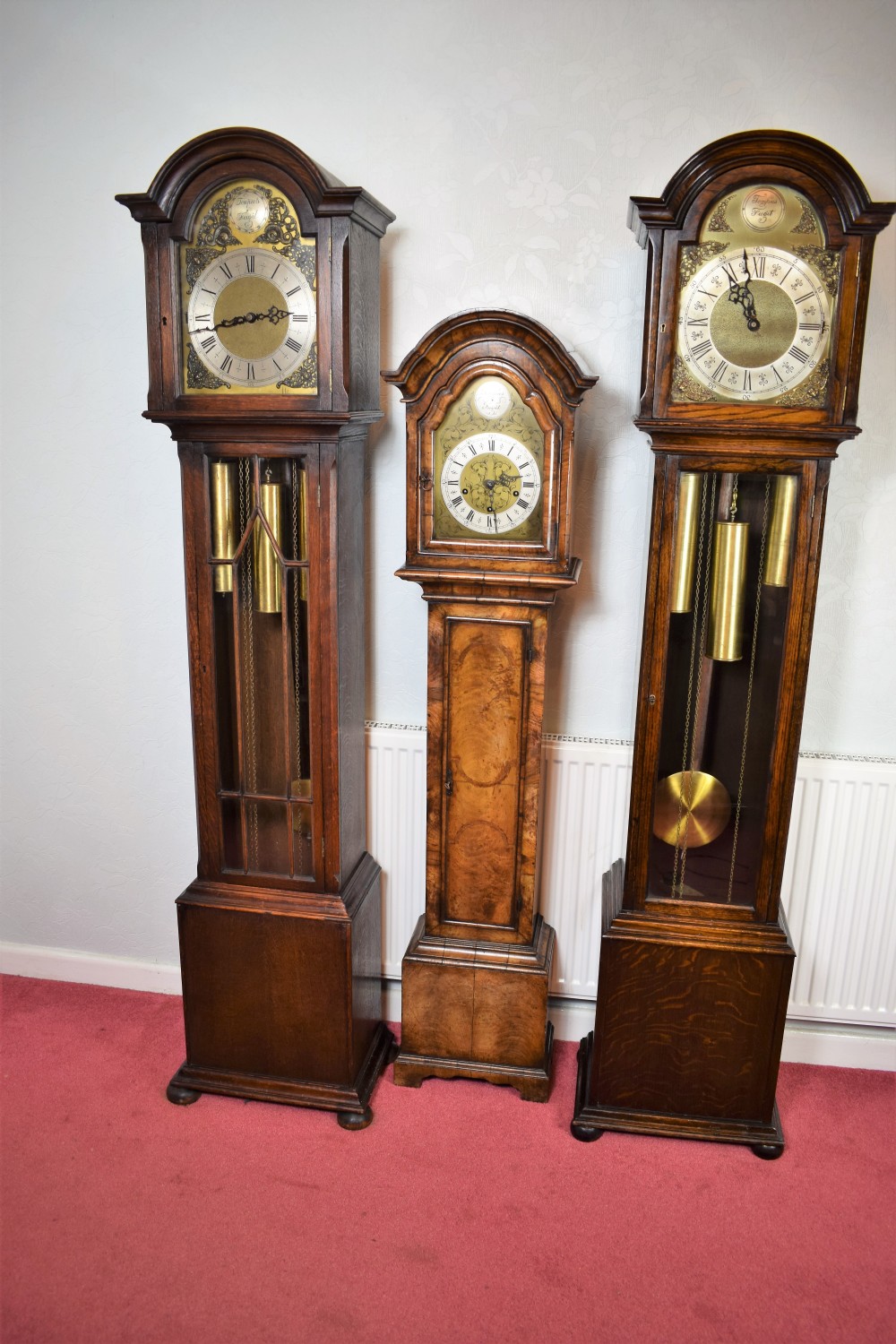 English Triple Weight Two Tune (Westminster/Whittington/Silent) Glass Fronted Oak Grandmother or Small Grandfather Musical Longcase Clock View VII