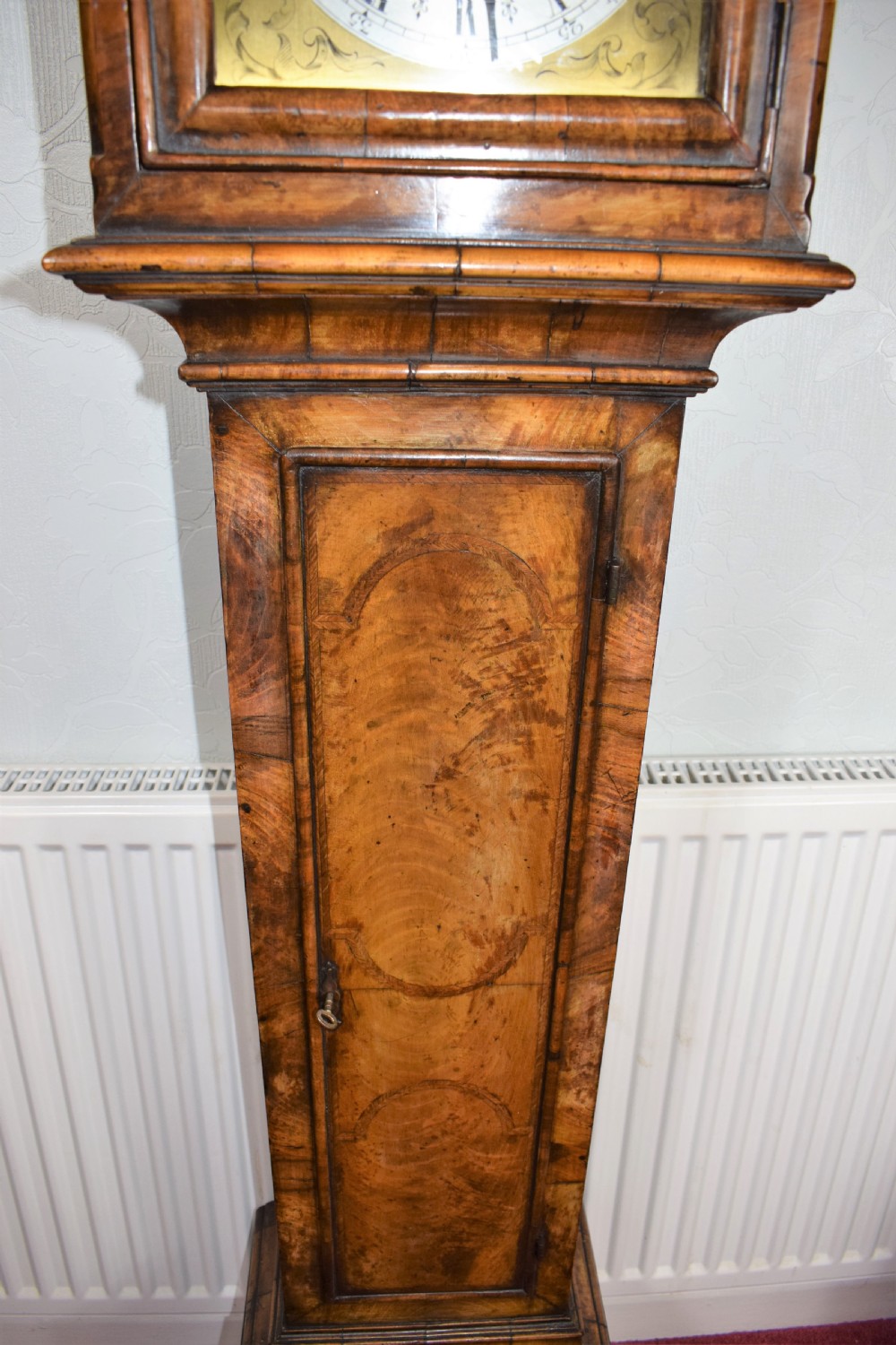 Early 20th Century Figural Walnut Dwarf Grandfather or Grandmother Westminster Chiming Musical Longcase Clock View III