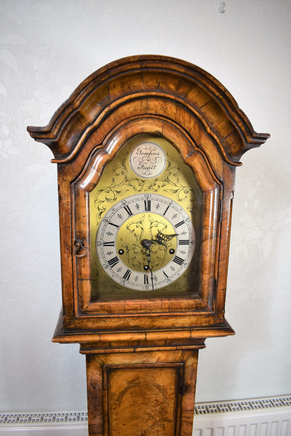 Early 20th Century Figural Walnut Dwarf Grandfather or Grandmother Westminster Chiming Musical Longcase Clock View IV