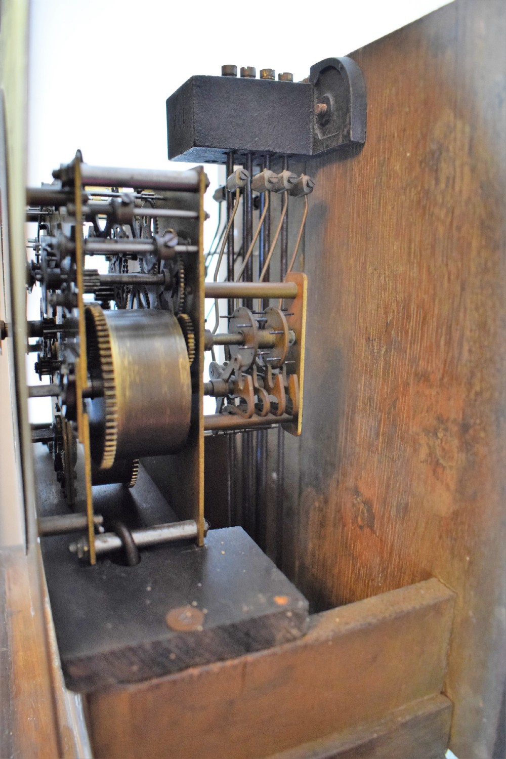 Early 20th Century Figural Walnut Dwarf Grandfather or Grandmother Westminster Chiming Musical Longcase Clock View V