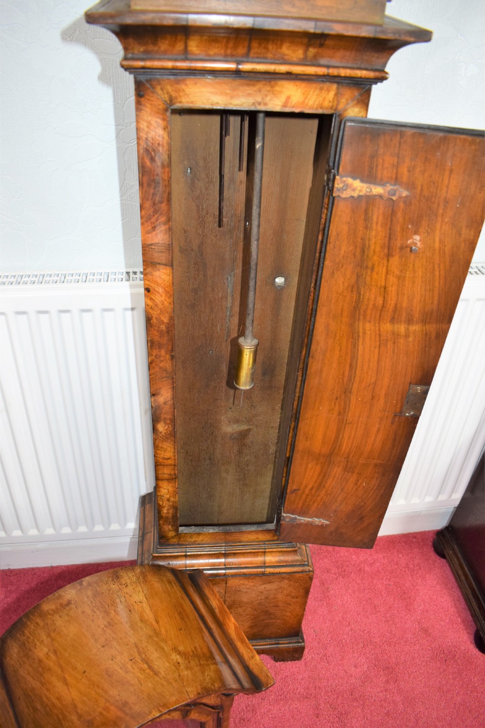 Early 20th Century Figural Walnut Dwarf Grandfather or Grandmother Westminster Chiming Musical Longcase Clock View VII