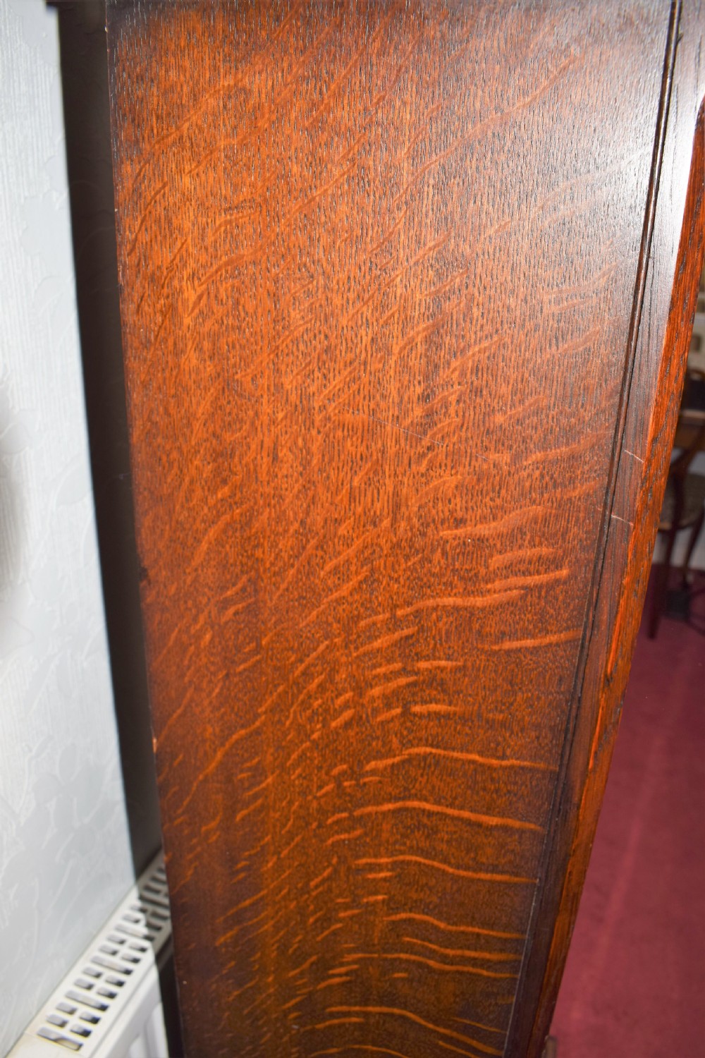 Astragal Glazed Triple Weight Oak Grandmother or Grandfather Longcase Clock with Good Quality Embee 8 Day Movement Playing Mellow Westminster Musical Chimes on Each Quarter. View V