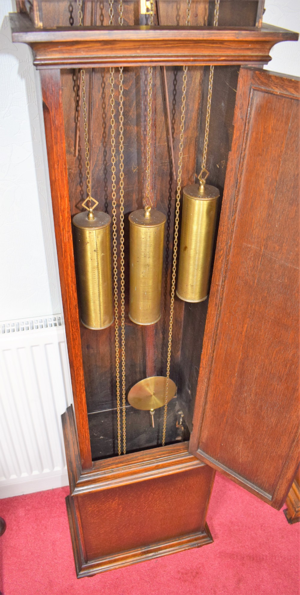 Triple Weight Oak Grandmother or Small Grandfather Longcase Clock with Mellow Westminster Musical Chimes View V