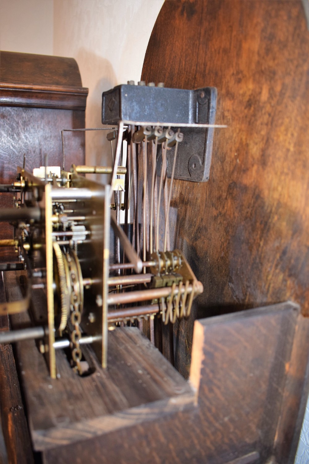 Triple Weight Oak Grandmother or Small Grandfather Longcase Clock with Mellow Westminster Musical Chimes View VI
