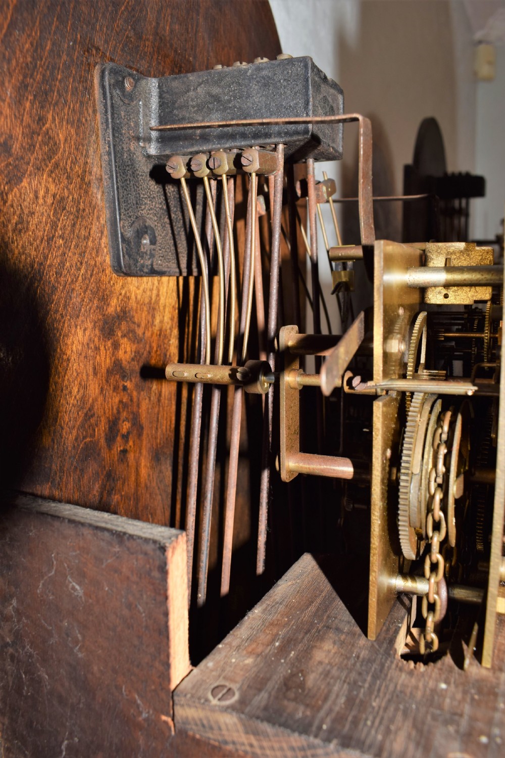 Triple Weight Oak Grandmother or Small Grandfather Longcase Clock with Mellow Westminster Musical Chimes View VII