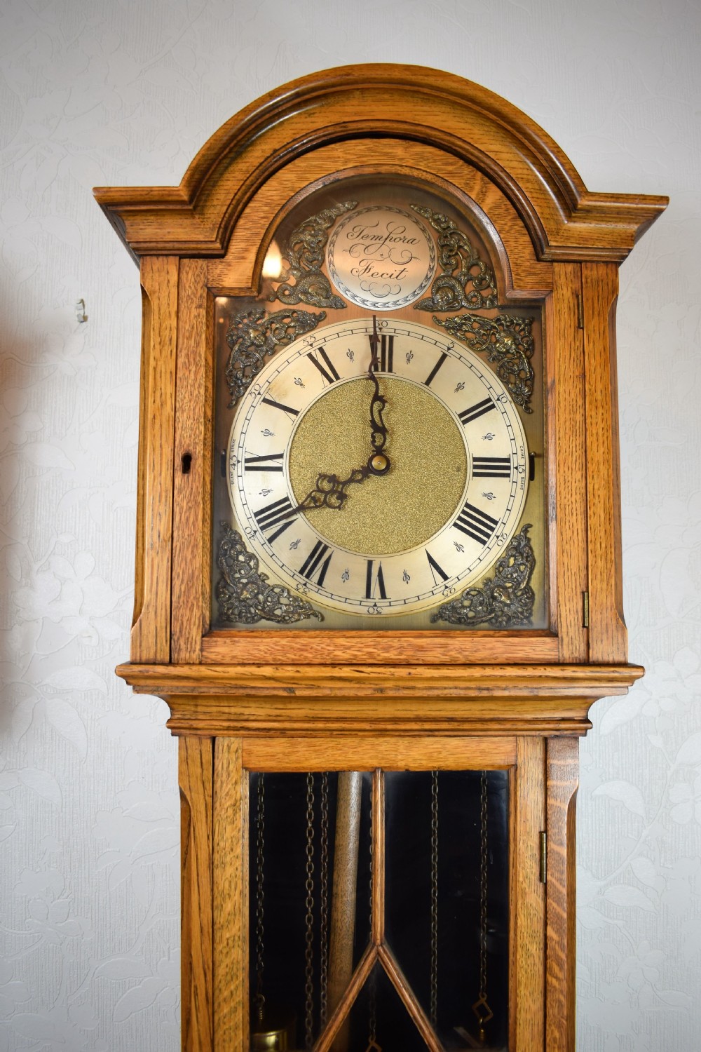 Light Oak Triple Weight Astragal Glazed Westminster Musical Quarter Mellow Chiming Grandmother or Small Grandfather Longcase Clock View II