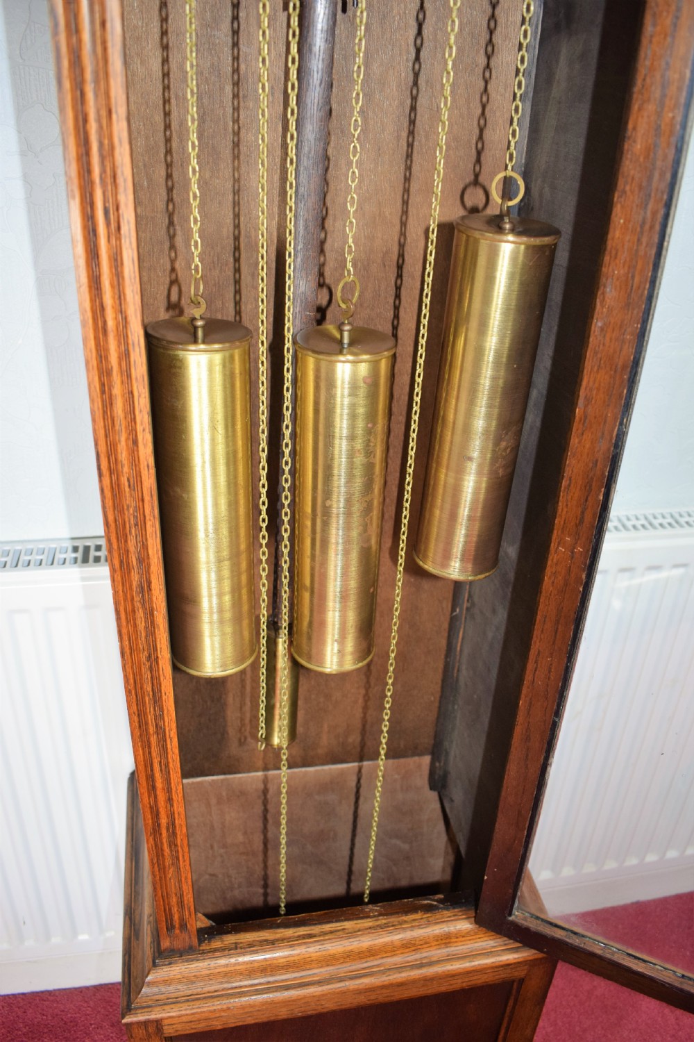 Light Honey Coloured Oak Glass Fronted Grandfather or Grandmother with British  8 Day Triple Weight Quarter Chiming Westminster Musical  Longcase Clock View II
