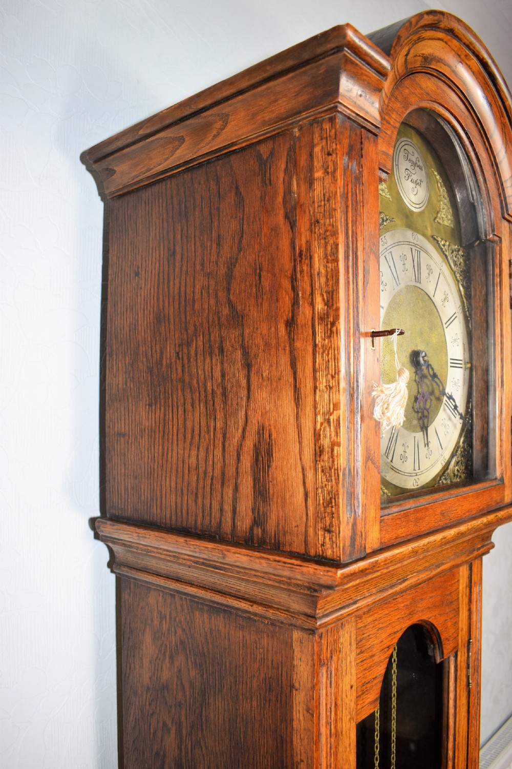 Light Honey Coloured Oak Glass Fronted Grandfather or Grandmother with British  8 Day Triple Weight Quarter Chiming Westminster Musical  Longcase Clock View VIII