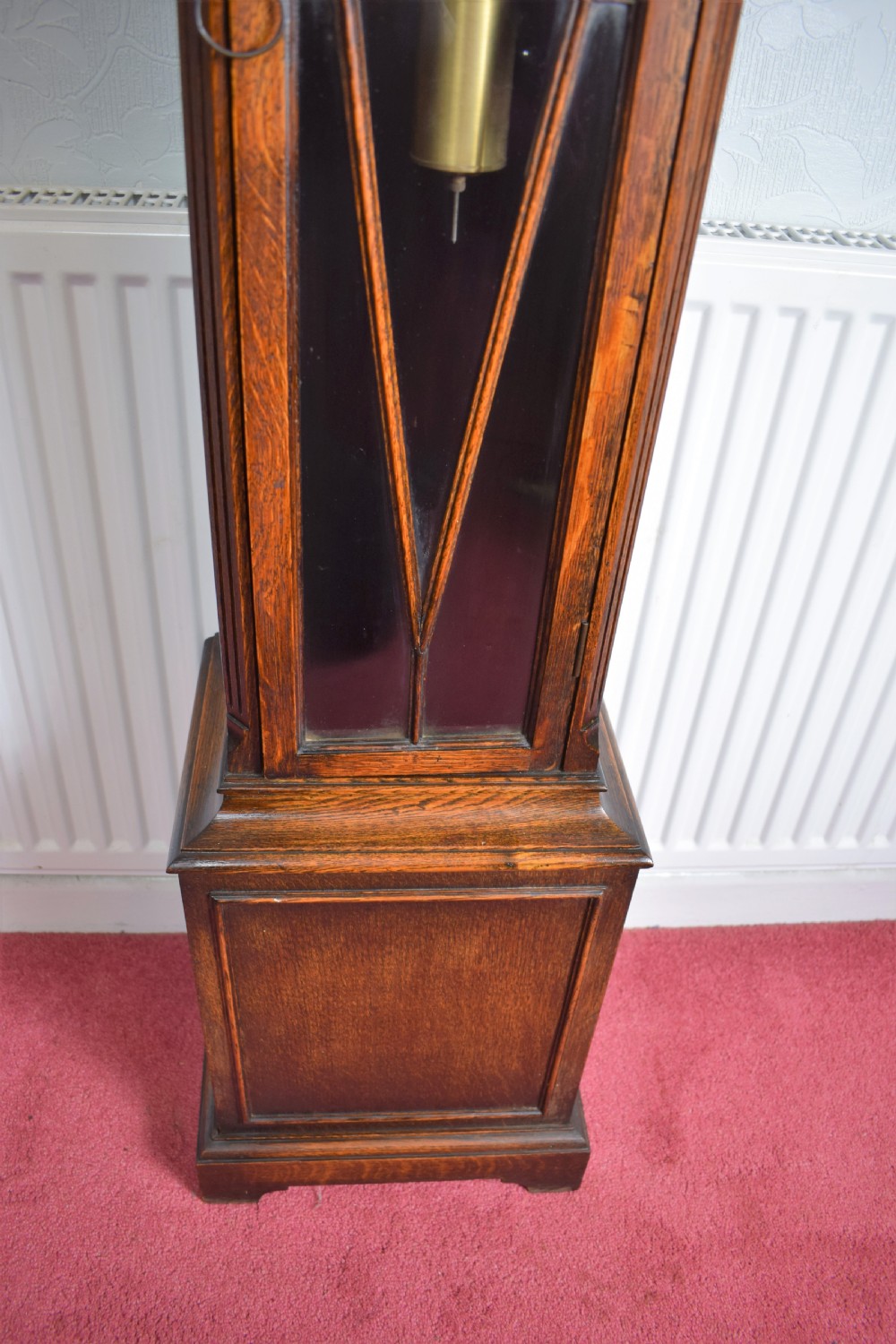 Charming Dwarf  (67.5in) Grandfather or Grandmother Oak Longcase Clock with Astragal Glazed Door. 3 Train 8 Day Movement with Twin Musical Chimes   View IV