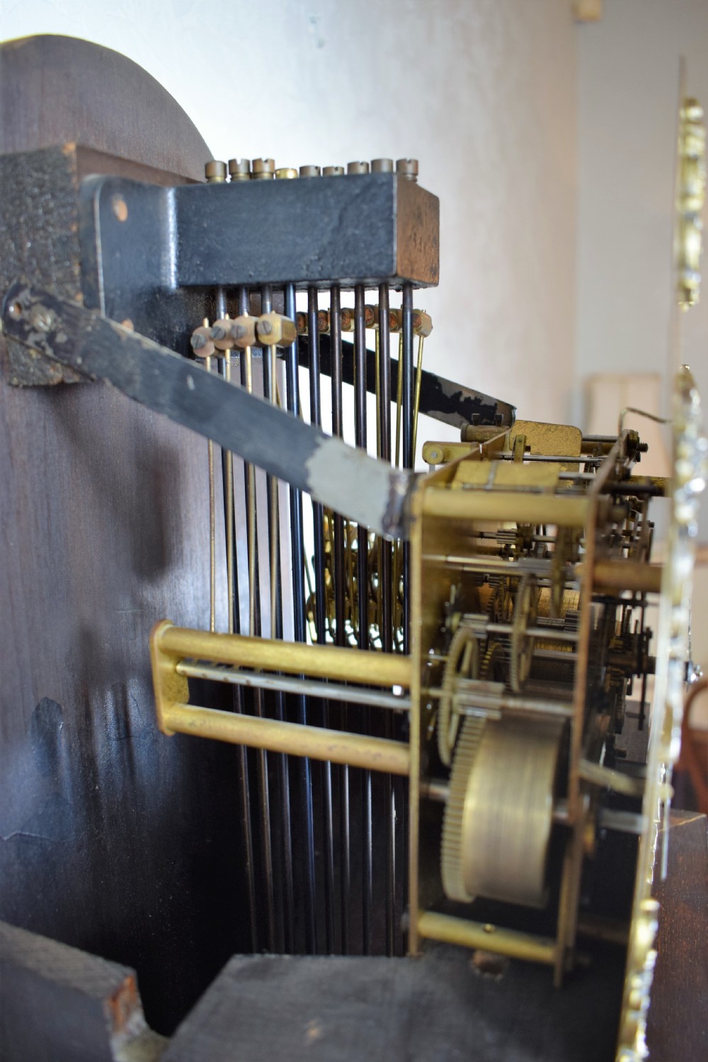 Charming Dwarf  (67.5in) Grandfather or Grandmother Oak Longcase Clock with Astragal Glazed Door. 3 Train 8 Day Movement with Twin Musical Chimes   View V