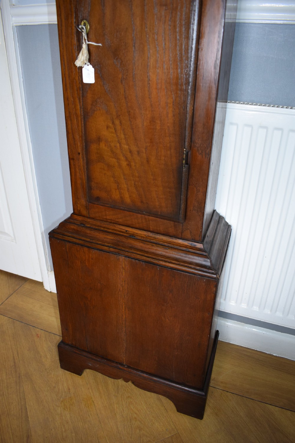 Small (76in) 8 Day Bell Striking Oak Grandfather or Grandmother Longcase Clock Circa 1780 by John Higgs of Wallingford View IV
