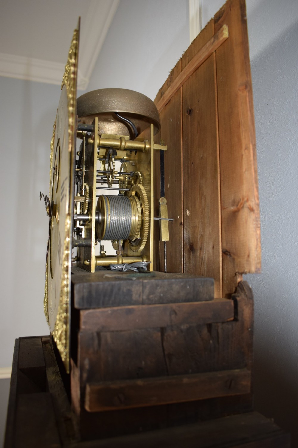 Small (76in) 8 Day Bell Striking Oak Grandfather or Grandmother Longcase Clock Circa 1780 by John Higgs of Wallingford View VI