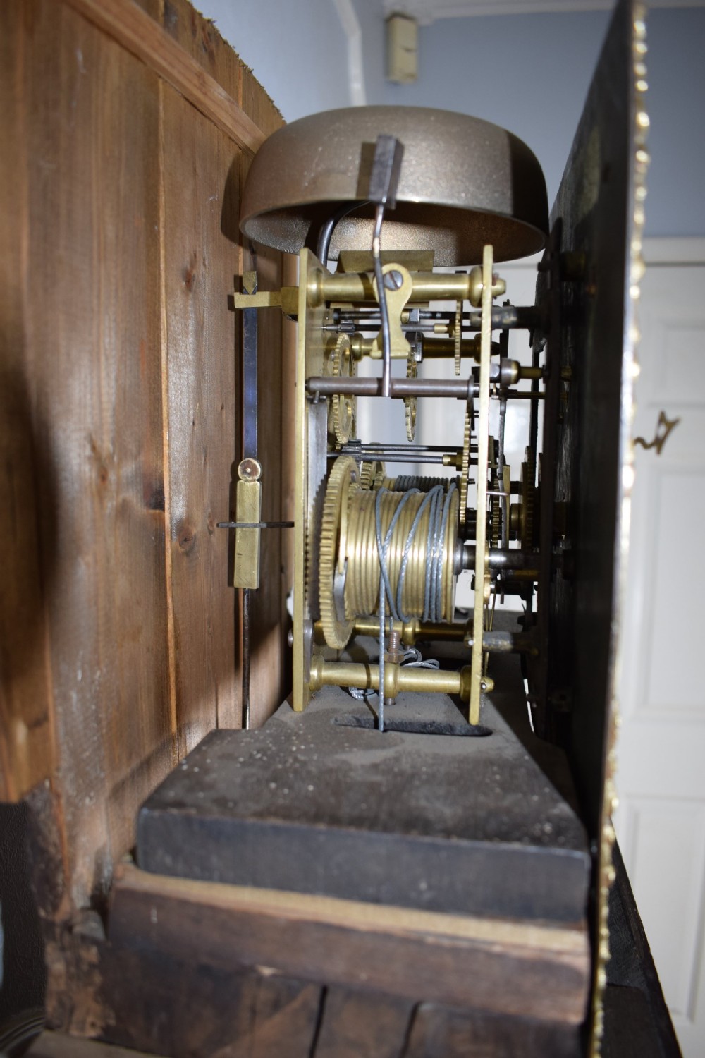 Small (76in) 8 Day Bell Striking Oak Grandfather or Grandmother Longcase Clock Circa 1780 by John Higgs of Wallingford View VII
