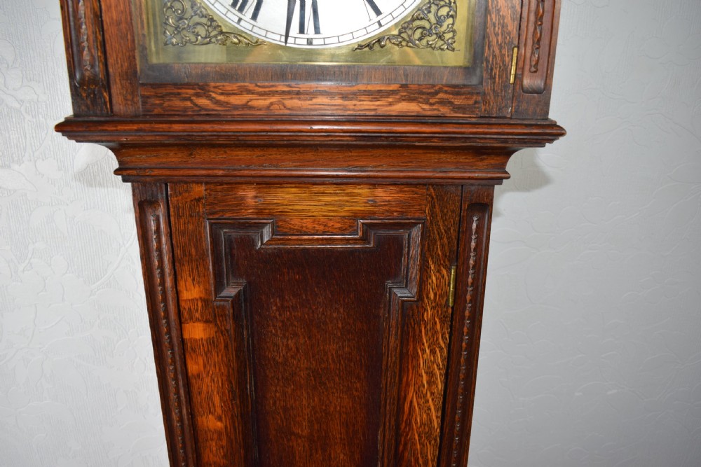 Attractive Mellow Sounding Triple Weight Westminster Musical Chiming Oak Grandmother or Grandfather Longcase Clock (Please Listen to Video) View III