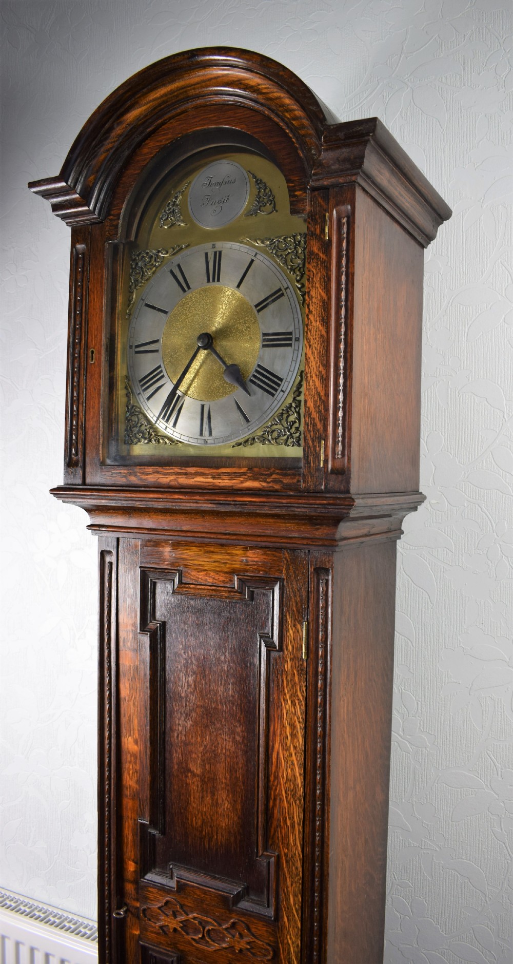 Attractive Mellow Sounding Triple Weight Westminster Musical Chiming Oak Grandmother or Grandfather Longcase Clock (Please Listen to Video) View X