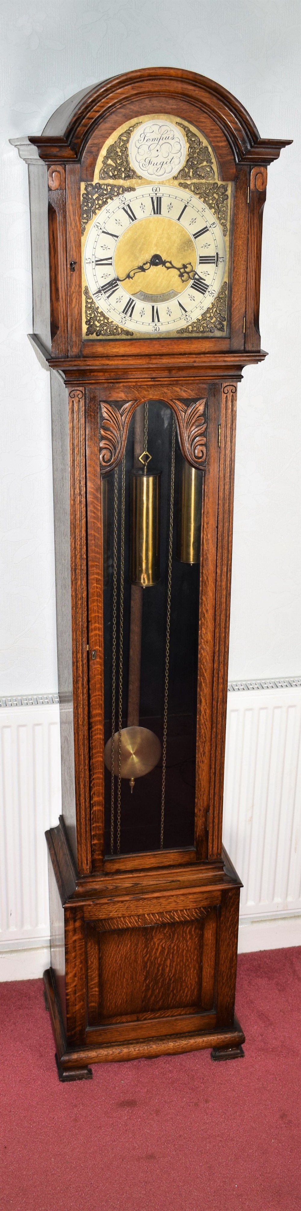 Triple Weight Triple Tune & Silence Glass Fronted Musical Chiming Grandmother or Grandfather Oak Longcase Clock