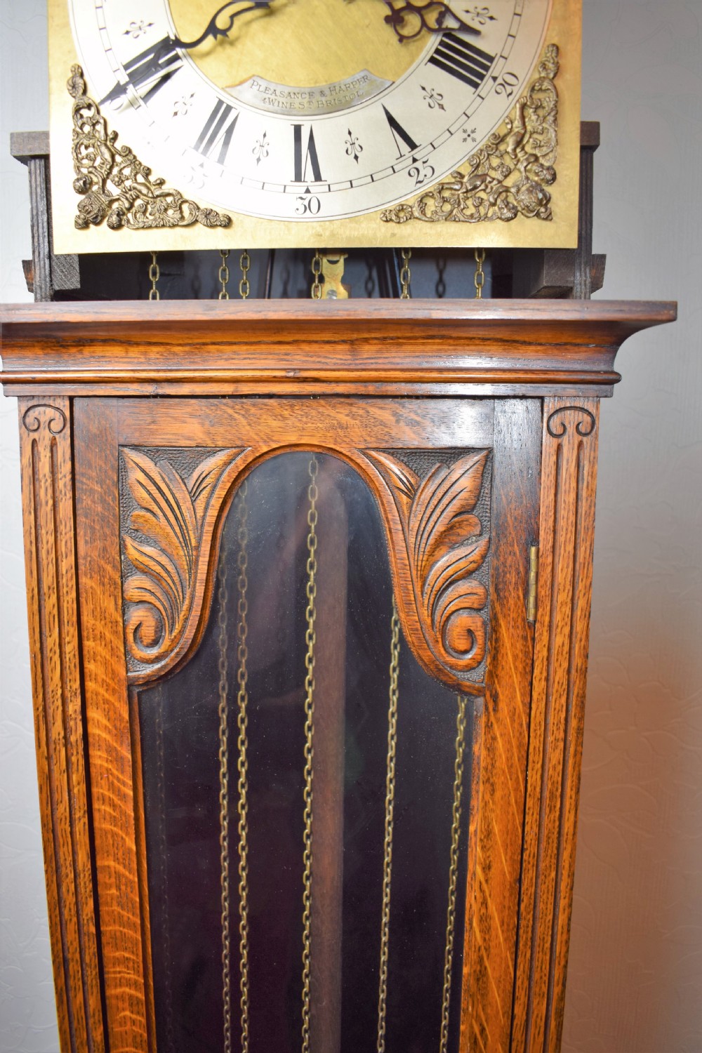 Triple Weight Triple Tune & Silence Glass Fronted Musical Chiming Grandmother or Grandfather Oak Longcase Clock View II