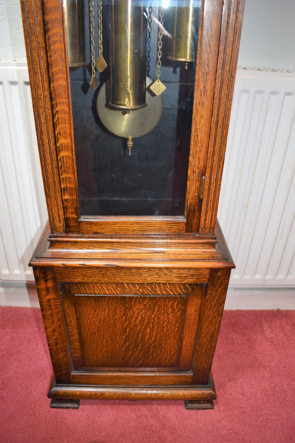 Triple Weight Triple Tune & Silence Glass Fronted Musical Chiming Grandmother or Grandfather Oak Longcase Clock View III