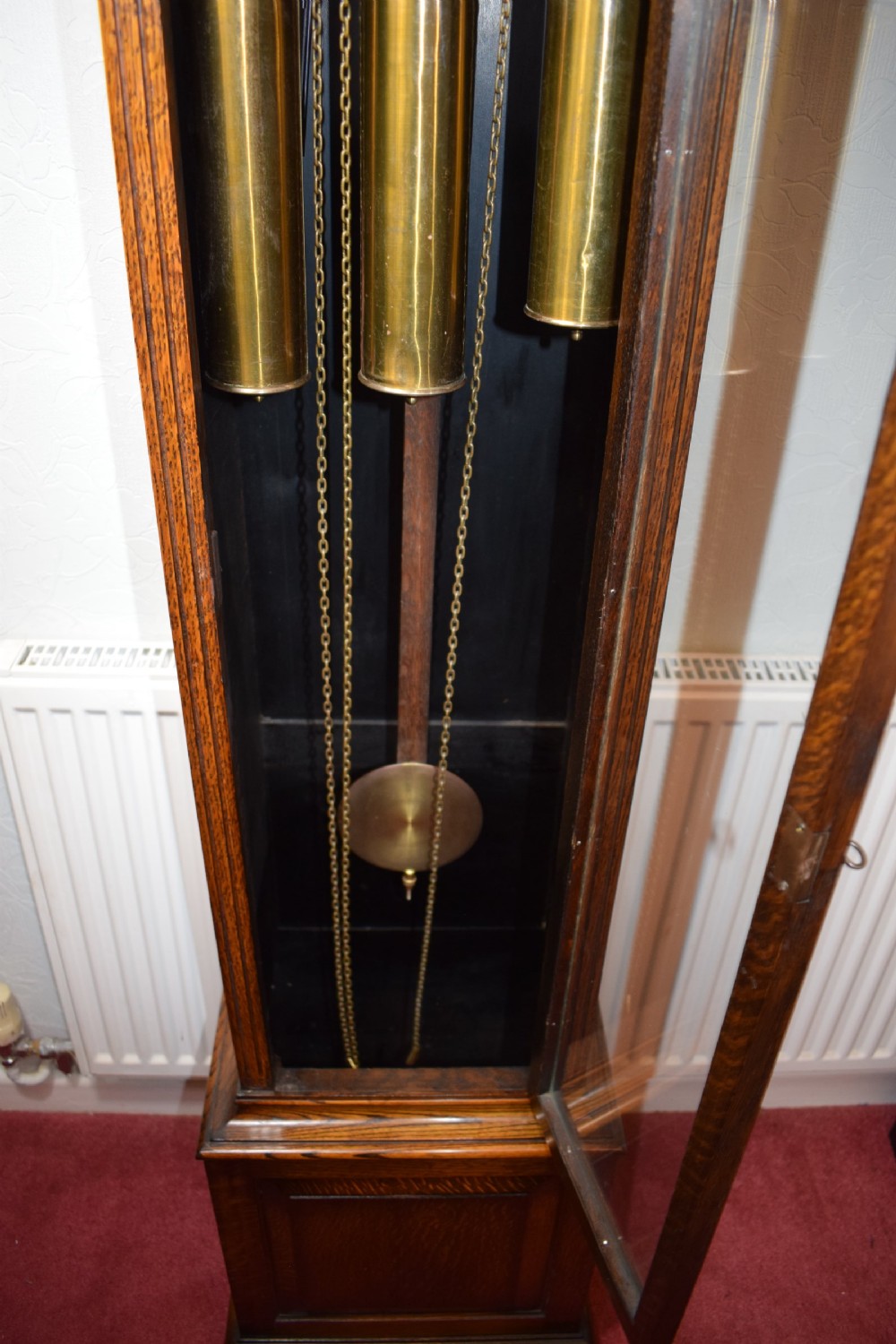 Triple Weight Triple Tune & Silence Glass Fronted Musical Chiming Grandmother or Grandfather Oak Longcase Clock View VII