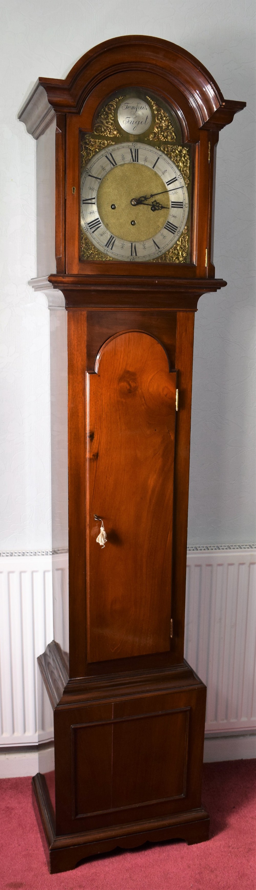 Solid Mahogany Early 20th Century Grandfather Longcase Musical Chiming Clock