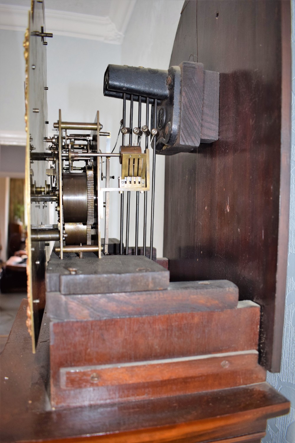 Solid Mahogany Early 20th Century Grandfather Longcase Musical Chiming Clock View VIII