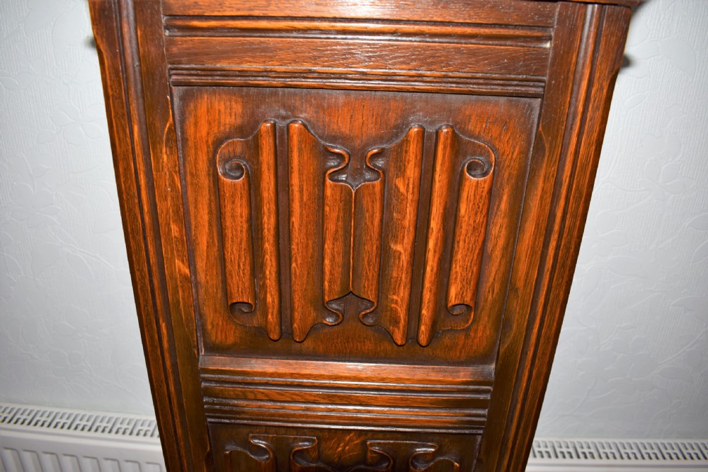 Early 20th Century Linenfold Decorated Oak Grandfather Longcase Clock with Good Quality EMBE Triple Weight Musical Westminster Quarter Chiming  View V