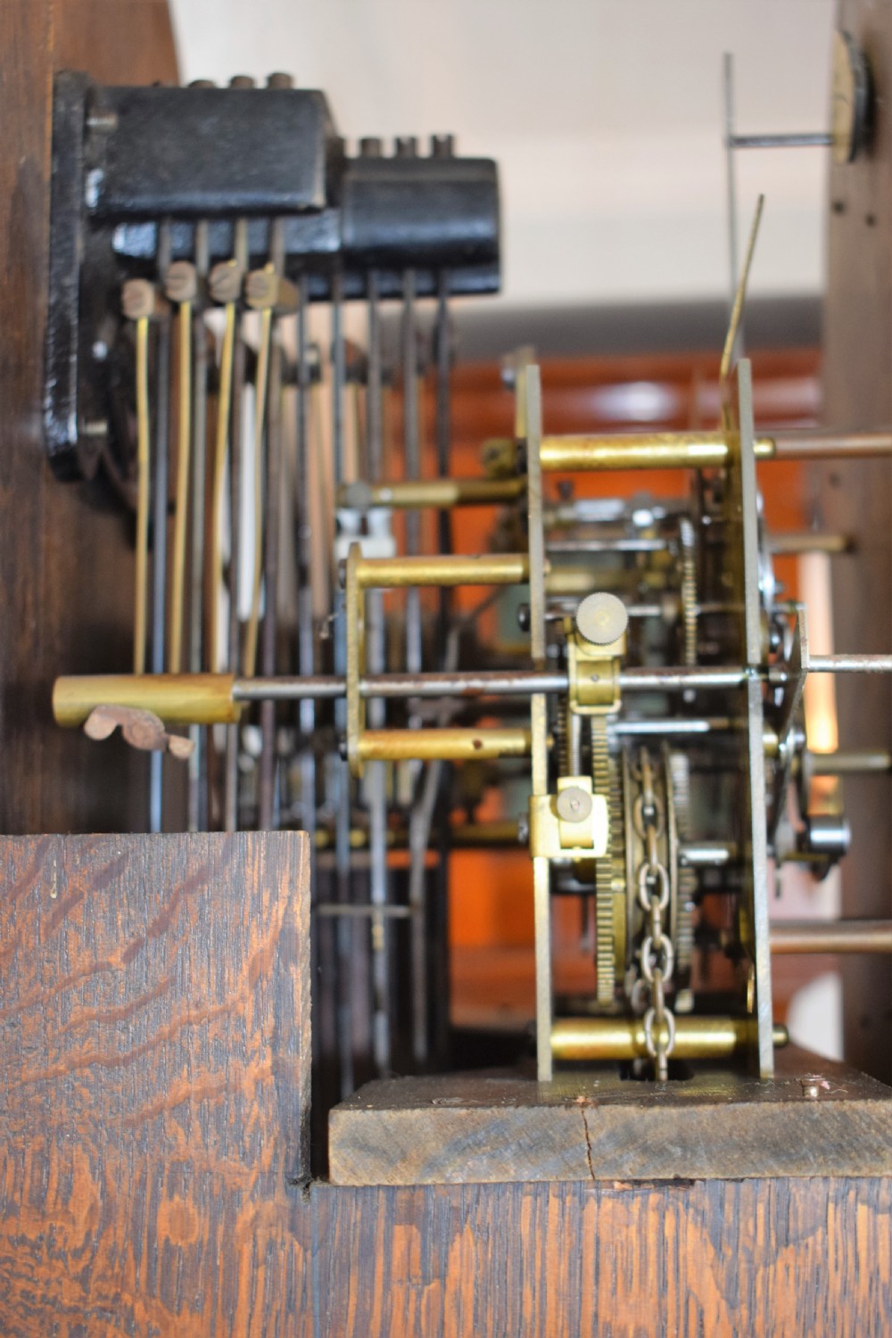 Good Peerless 8 Day Triple Chiming Musical Triple Weight Grandmother/Grandfather Longcase Oak Clock - Silent Levers View V