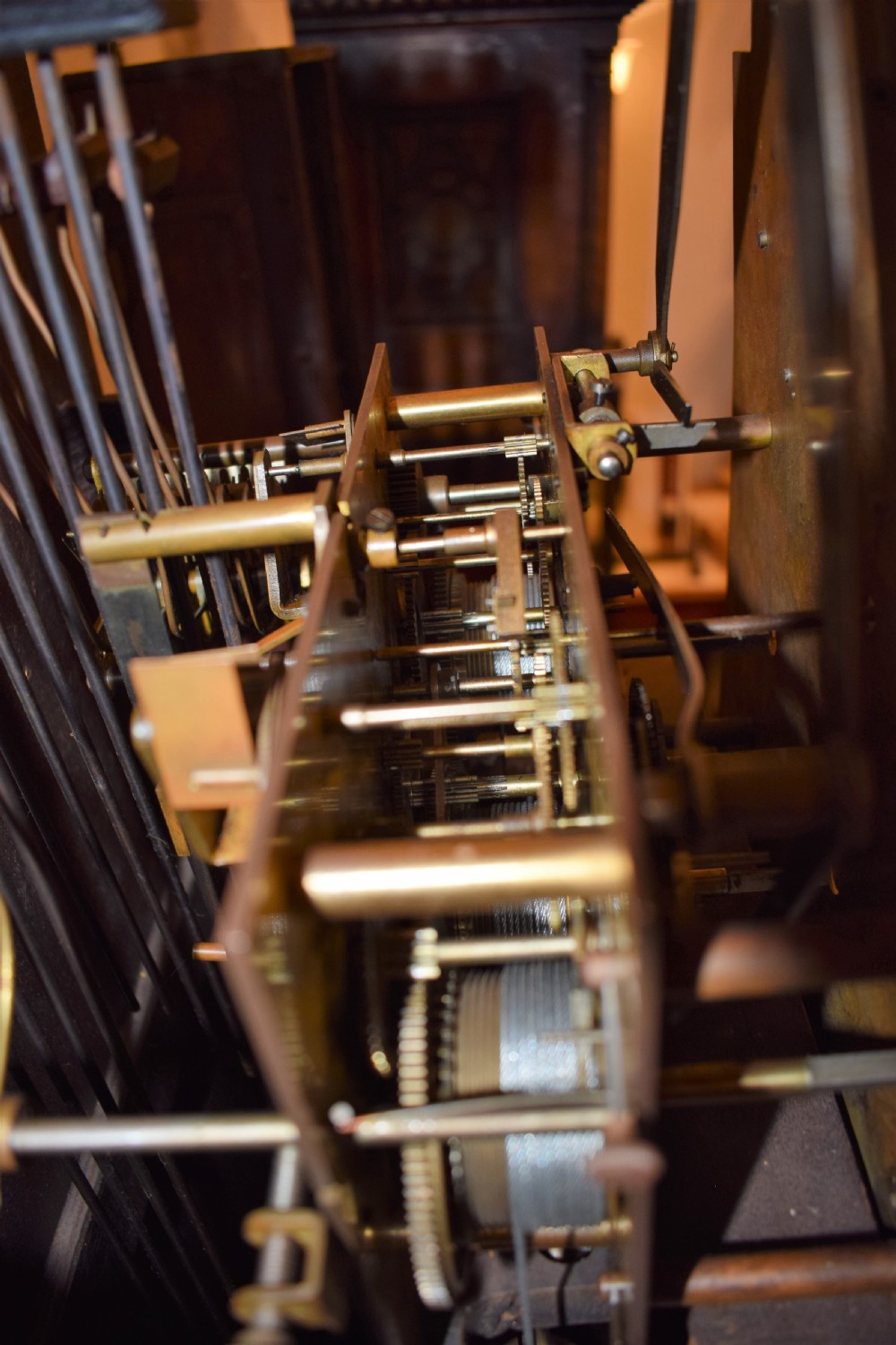 Regulator with Deadbeat Escapement & Maintaining Power Triple Chime Triple Weight Oak Grandmother or Grandfather Musical Longcase Clock with Astragal Glazed Door (Video of Chimes upon Request) View VIII
