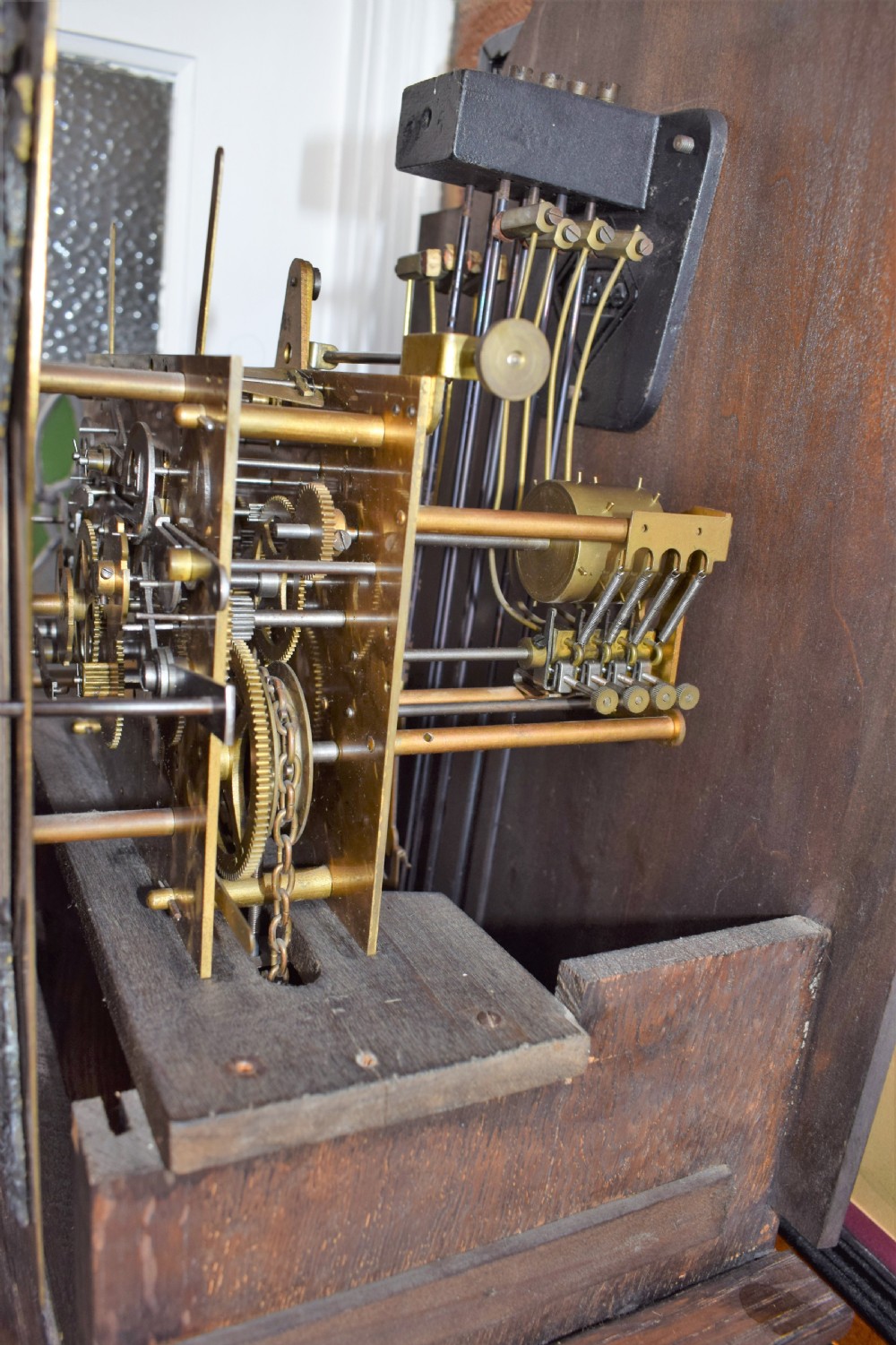 Good Quality Peeless Embee Triple Weight Musical Grandmother or Grandfather Longcase Clock with Astragal Glazed Door View IV
