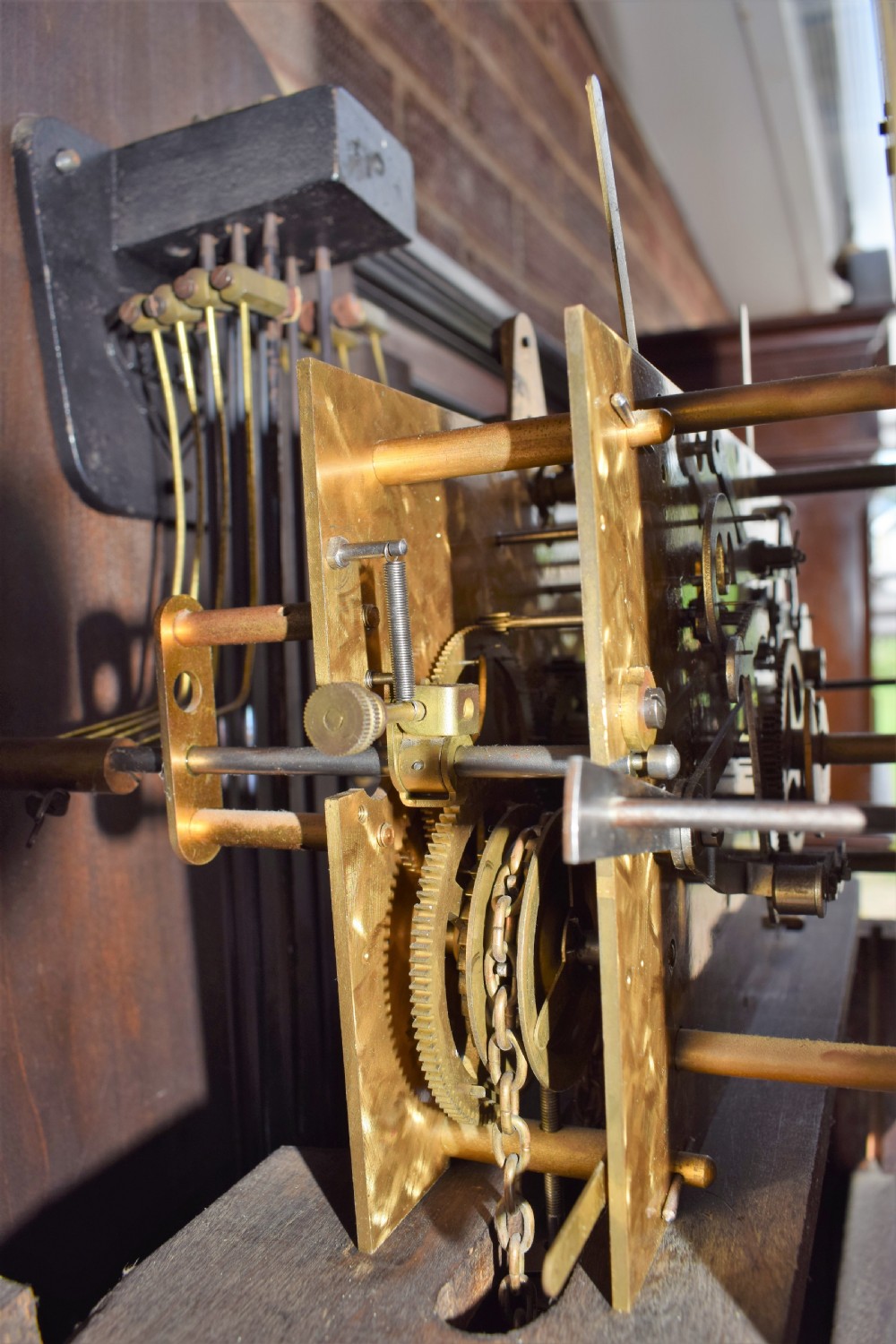 Good Quality Peeless Embee Triple Weight Musical Grandmother or Grandfather Longcase Clock with Astragal Glazed Door View V