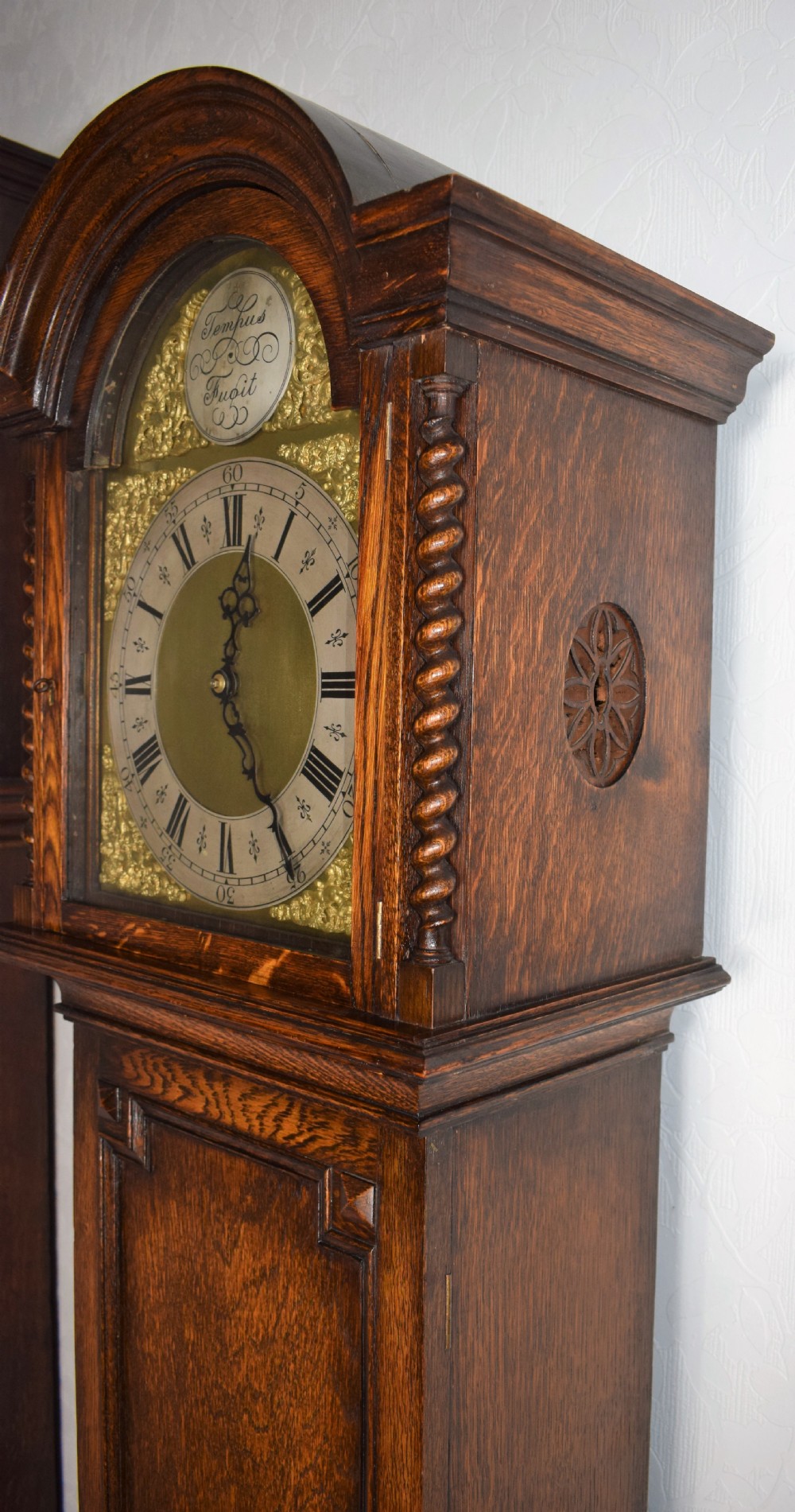 Barley Twist Mellow Sounding Chiming Musical Triple Weight Oak Cased Grandmother ot Grandfather Longcase Clock View II