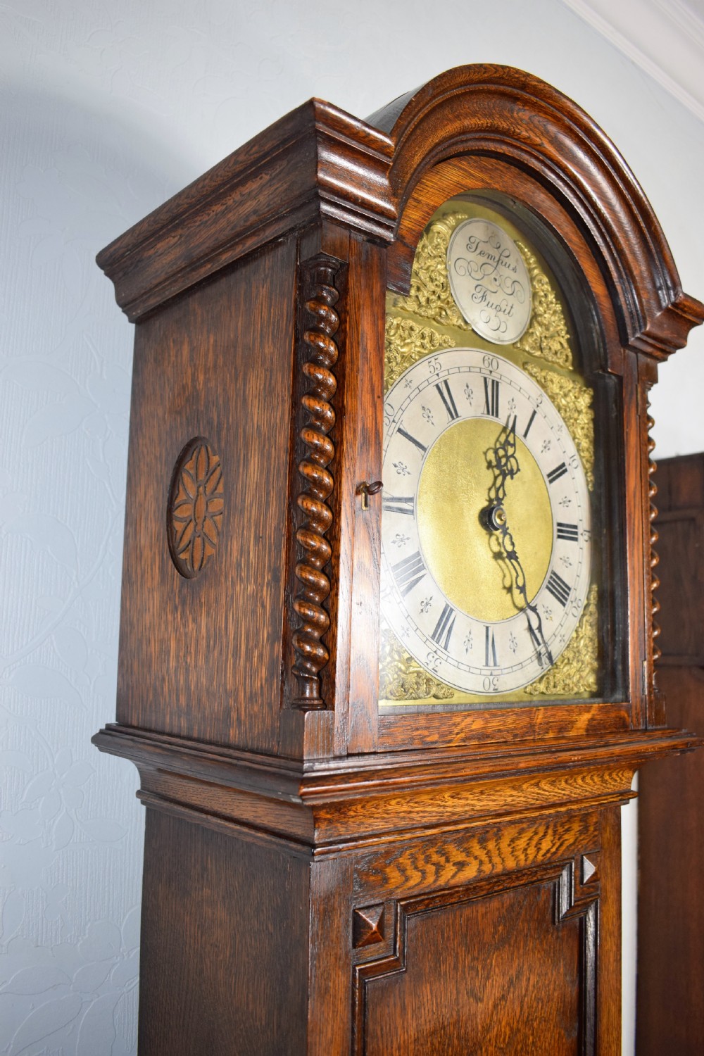 Barley Twist Mellow Sounding Chiming Musical Triple Weight Oak Cased Grandmother ot Grandfather Longcase Clock View VI