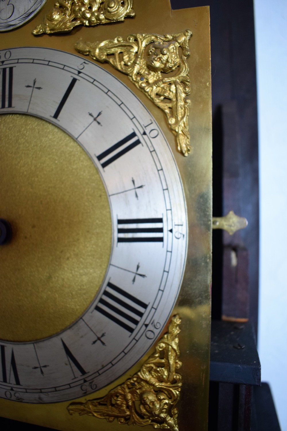 Edwardian Inlaid Glazed Door Mahogany Triple Weight Mellow Sounding Westminster Chiming Musical Grandmother or Grandfather Longcase Clock  View VII