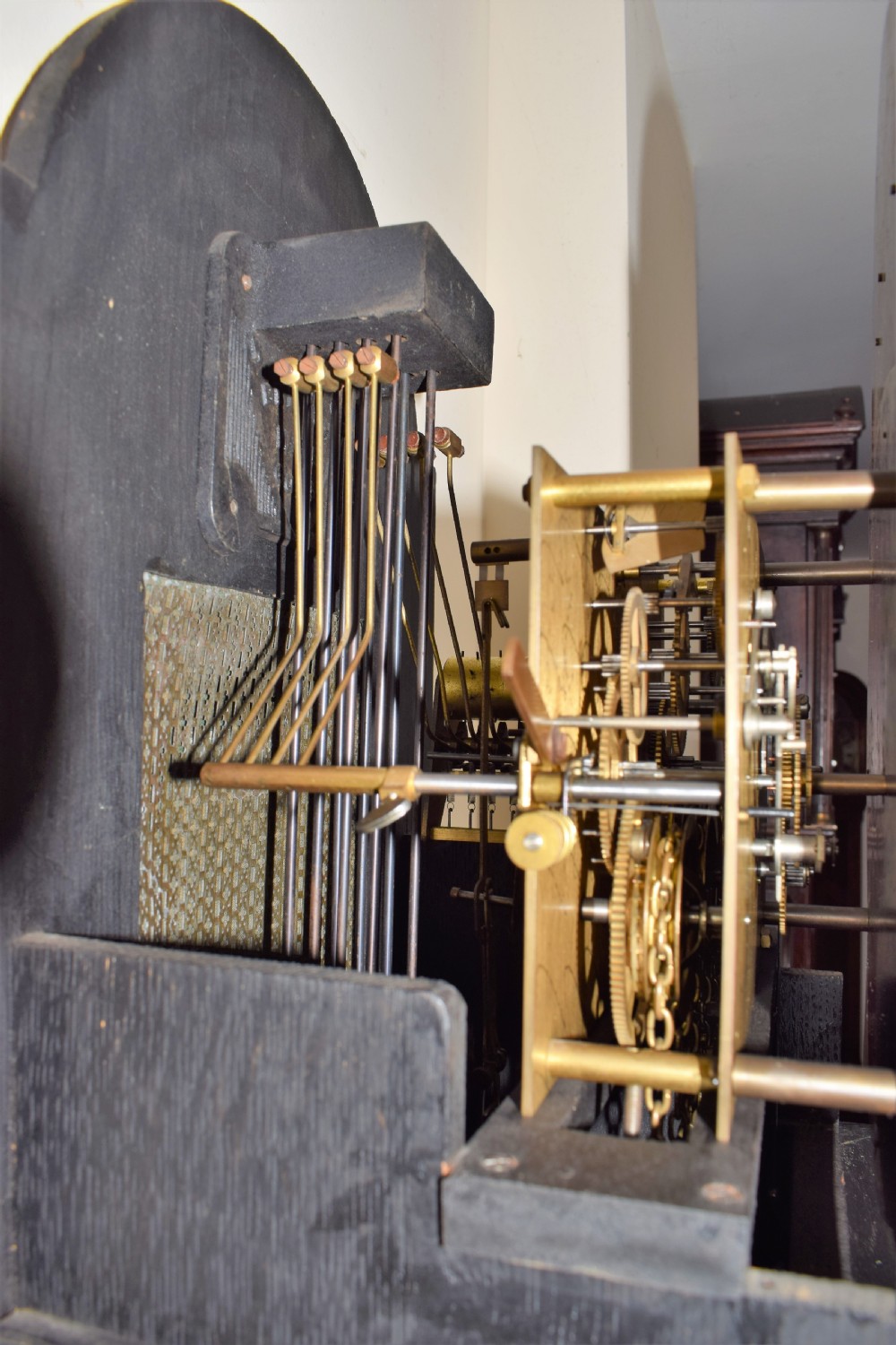 Quarter Chiming Musical Grandmother or Grandfather Longcase Clock Late 19th/Early 20th Century H. Pidduck & Son Triple Weight Westminster Tune with Astragal Glazed Trunk Door View VI