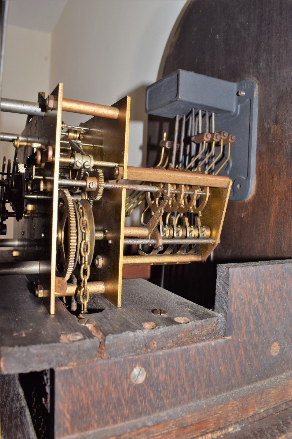 Glorious Glowing Oak Grandmother or Grandfather 8 Day Quarter Chiming Musical Longcase Clock. View VI