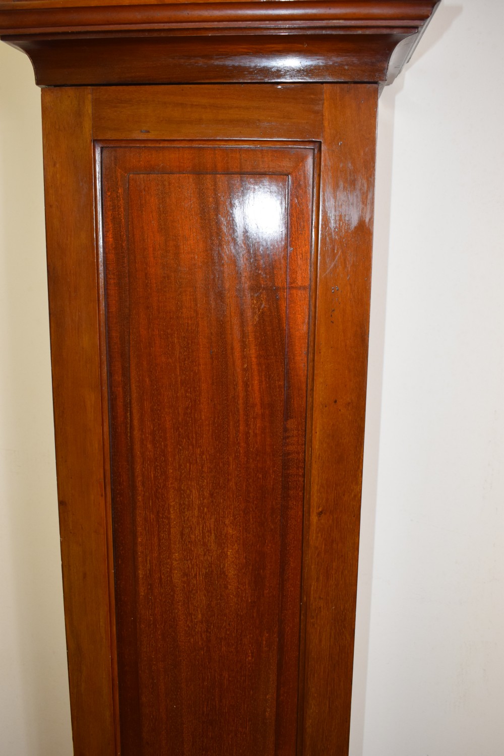 Edwardian 3 Train Musical Quarter Chiming Grandmother/Grandfather Longcase Solid Mahogany Clock. View II