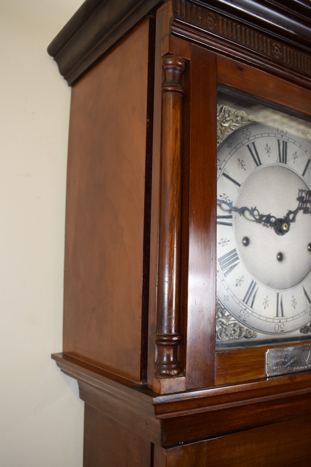 Edwardian 3 Train Musical Quarter Chiming Grandmother/Grandfather Longcase Solid Mahogany Clock. View V