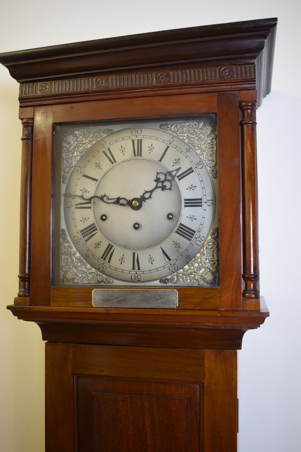 Edwardian 3 Train Musical Quarter Chiming Grandmother/Grandfather Longcase Solid Mahogany Clock. View VIII