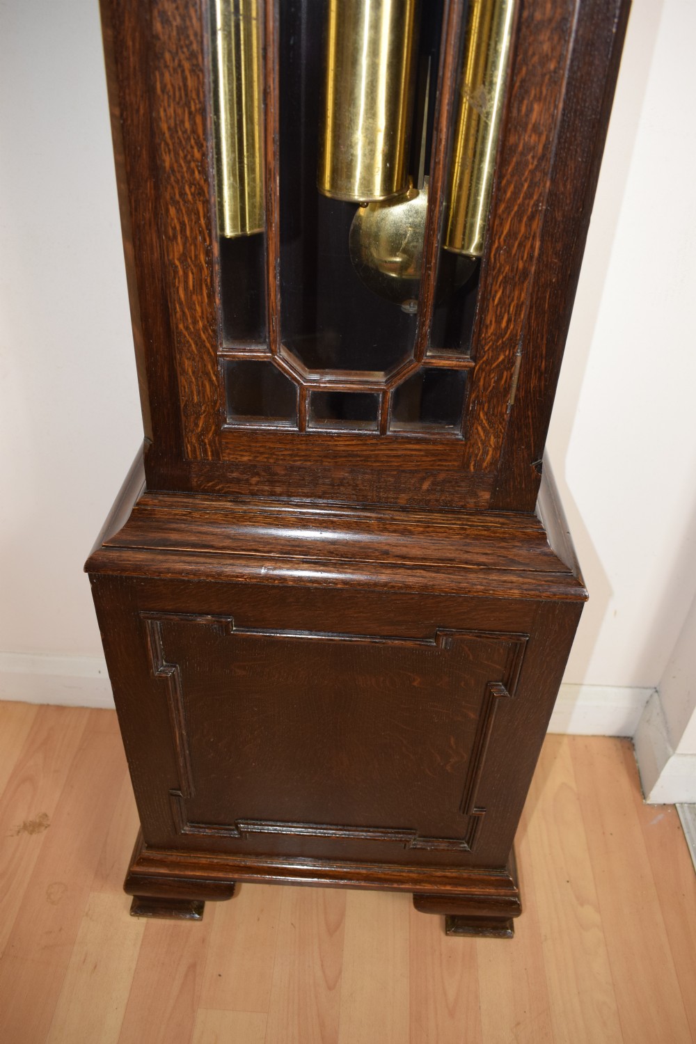 Top Quality German Peerless/Embee Triple Musical Tune Triple Weight  8 Day Movement In English Astragal Glazed Grandmother or Grandfather Longcase Clock View V