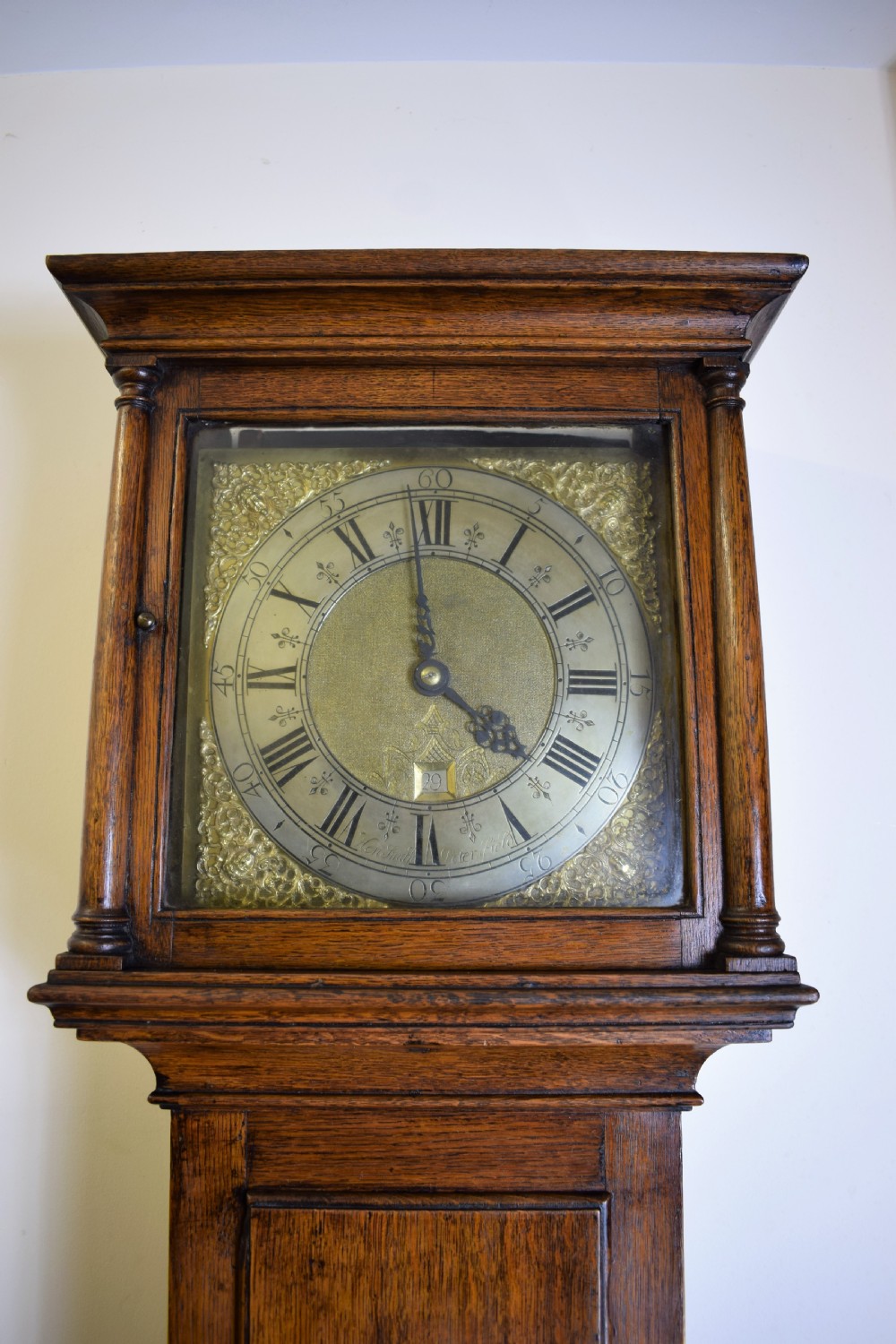 Henry Smith of Petersfield Early Georgian Circa 1730 Slim Oak 30 Hour Grandmother/Grandfather Longcase Clock Under 80in High View VII
