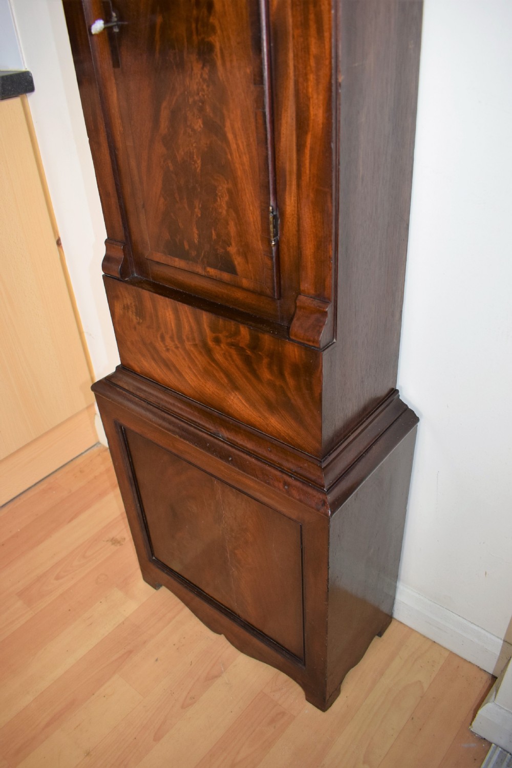 Beautiful Flame Mahogany Grandmother or Grandfather Longcase Clock with Automaton Rocking Ship by Hancock of Yeovil View VIII