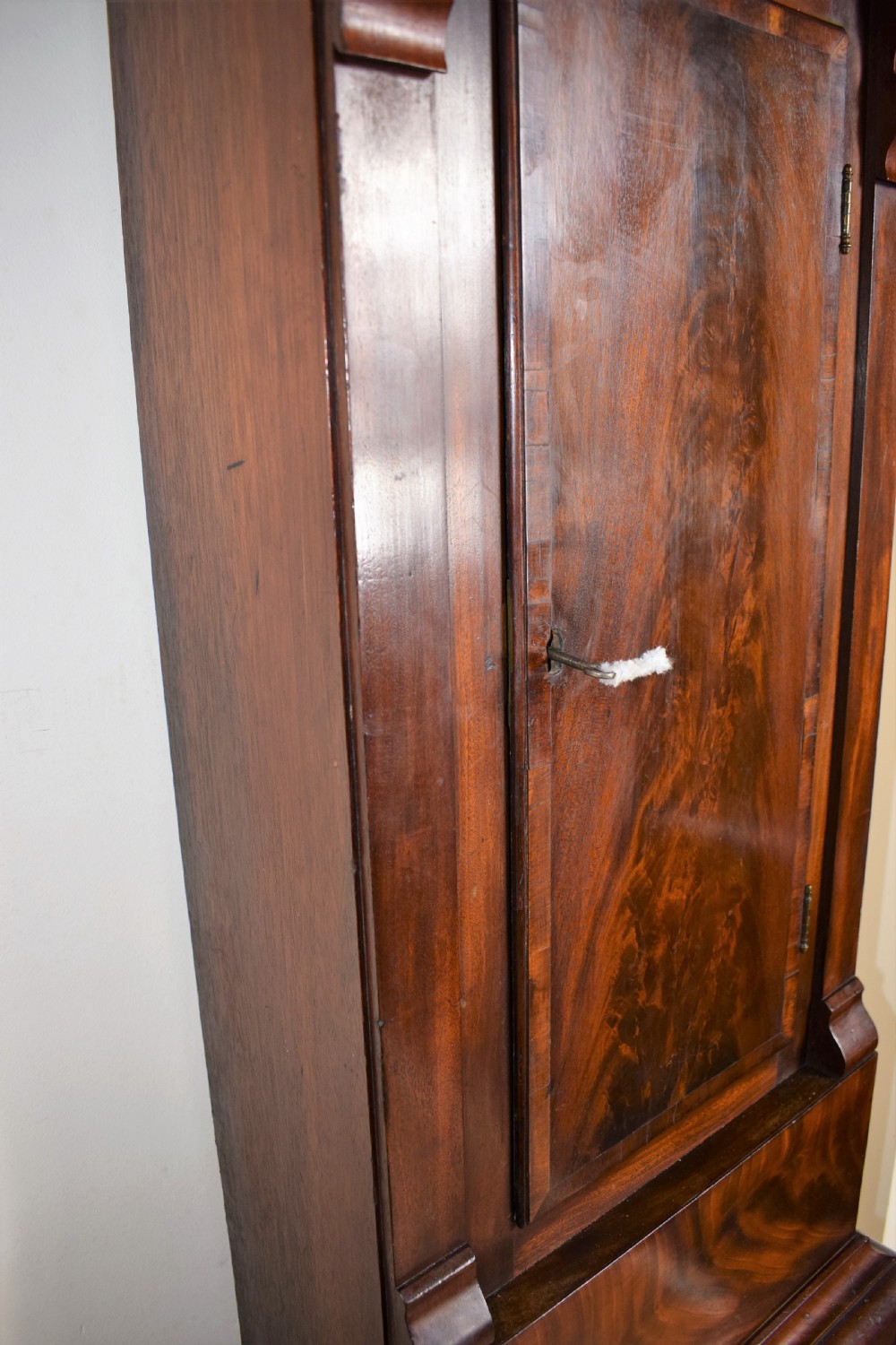 Beautiful Flame Mahogany Grandmother or Grandfather Longcase Clock with Automaton Rocking Ship by Hancock of Yeovil View IX