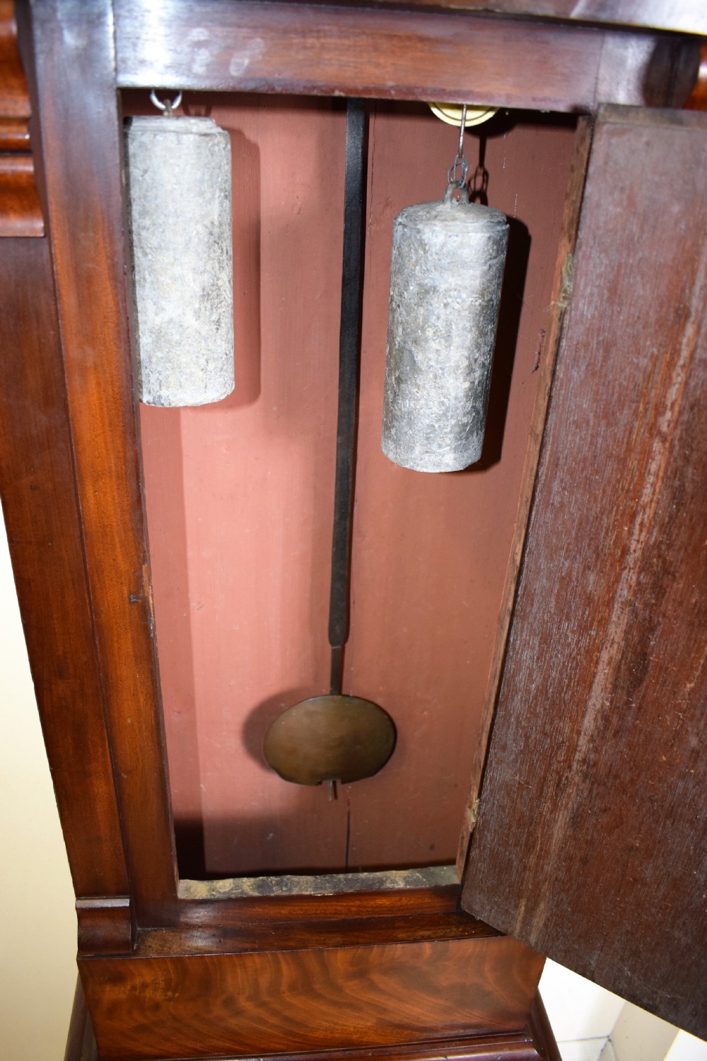 Beautiful Flame Mahogany Grandmother or Grandfather Longcase Clock with Automaton Rocking Ship by Hancock of Yeovil View XVII