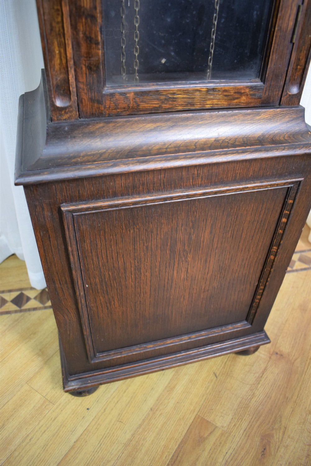 1920's Deep Mellow Sounding Musical Chiming Triple Weight  Oak Grandmother/Grandfather Longcase Clock - Silent Cord View VI