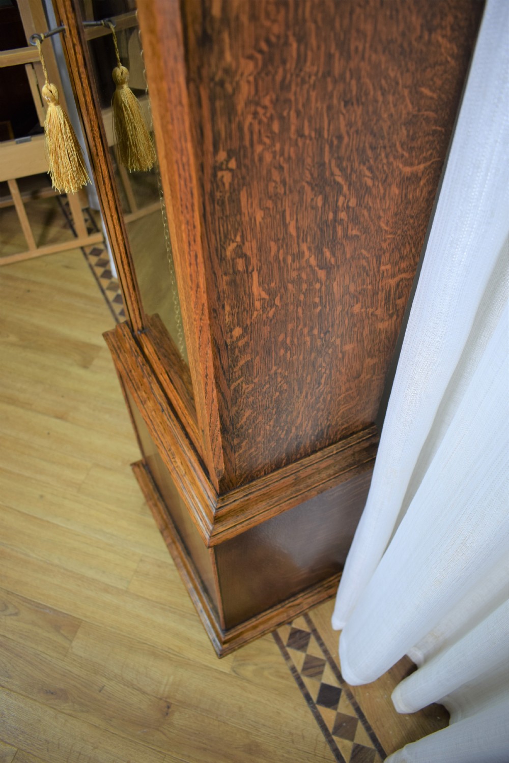 Small Light/Honey Oak Triple Weight Westminster Musical Chiming Grandfather or Grandmother Longcase Clock - 73.75in High View V