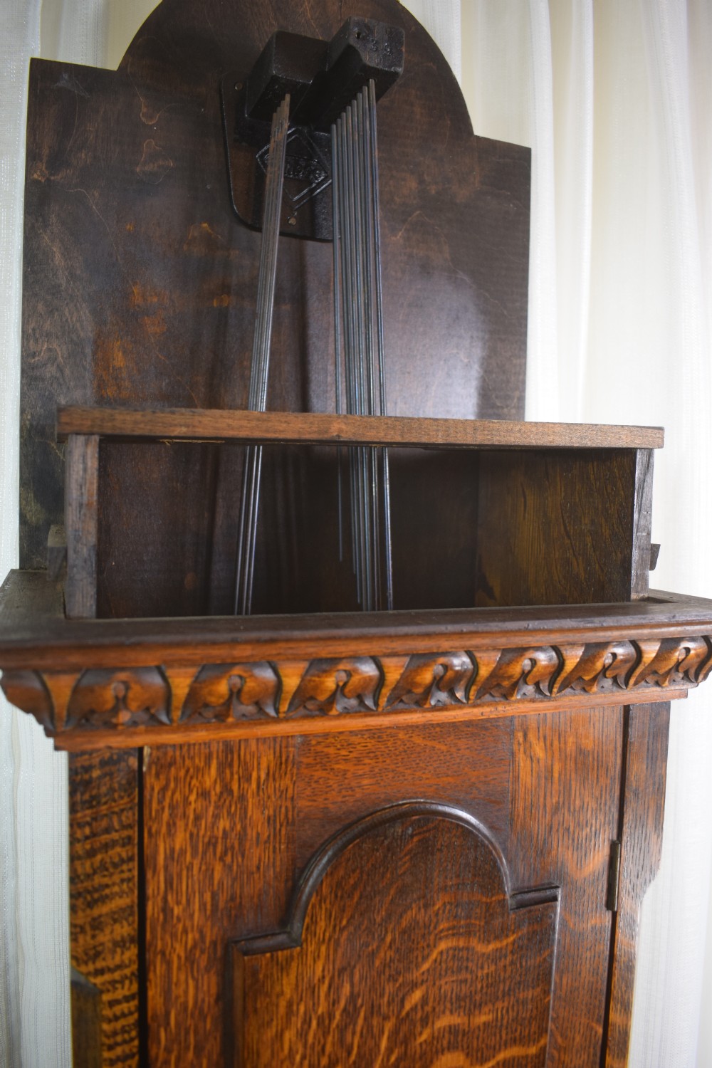 Good Quality Quarter Chiming Triple Musical Tune Triple Weight German  8 Day Movement in A Very Attractive English Grandfather or Grandmother Oak Longcase Clock View III