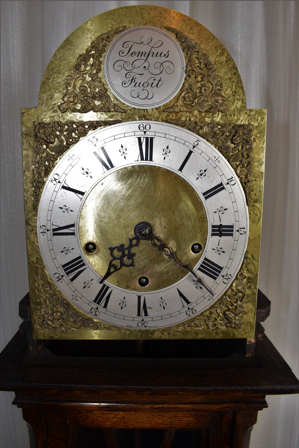 Small (65.5in) English Quarter Chiming Musical Light Oak Grandmother/Grandfather Longcase Clock with Astragal Glazed Long Trunk  Door Enfield Spring 8 Day Movement. View V