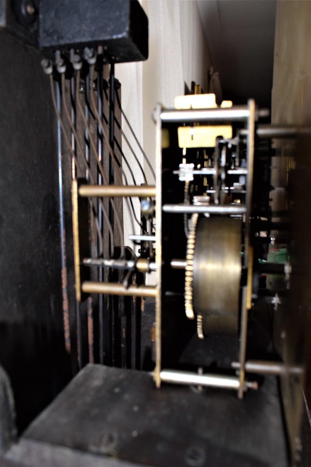 Small (65.5in) English Quarter Chiming Musical Light Oak Grandmother/Grandfather Longcase Clock with Astragal Glazed Long Trunk  Door Enfield Spring 8 Day Movement. View VIII