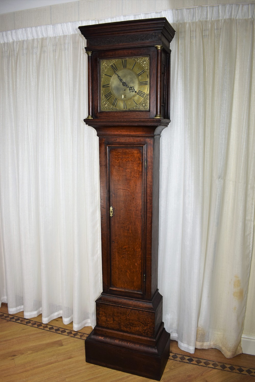 Geo Borrett of Stowmarket Mid 18th C. Oak Grandfather Longcase Clock with 8 Day Fusee Movement