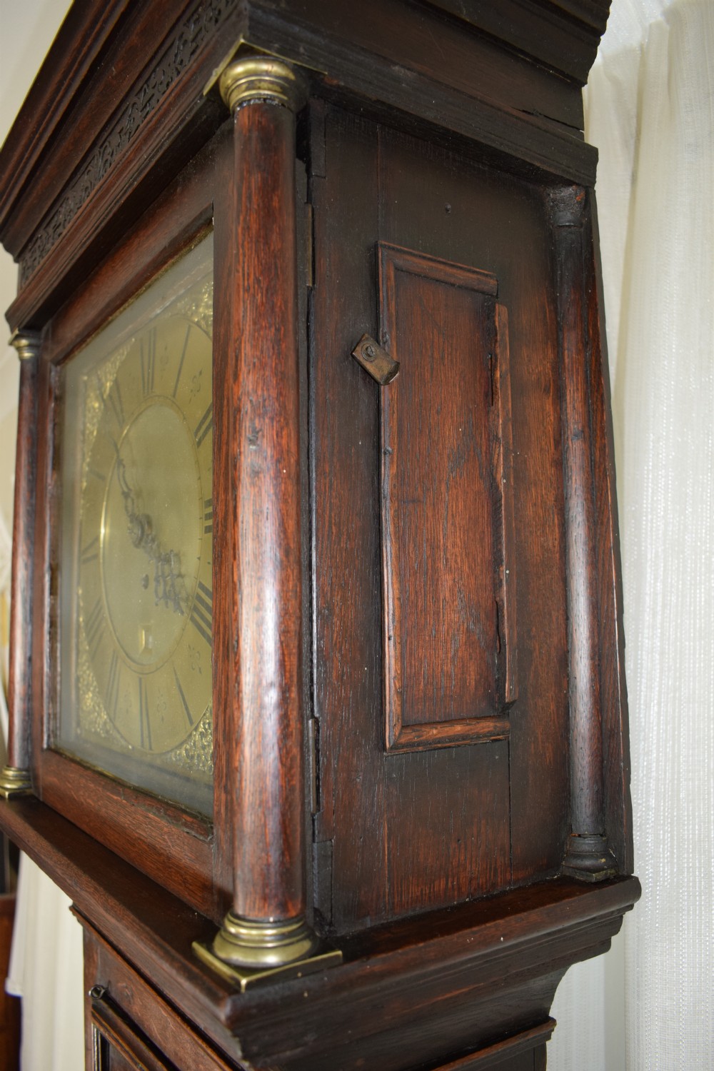 Geo Borrett of Stowmarket Mid 18th C. Oak Grandfather Longcase Clock with 8 Day Fusee Movement View III